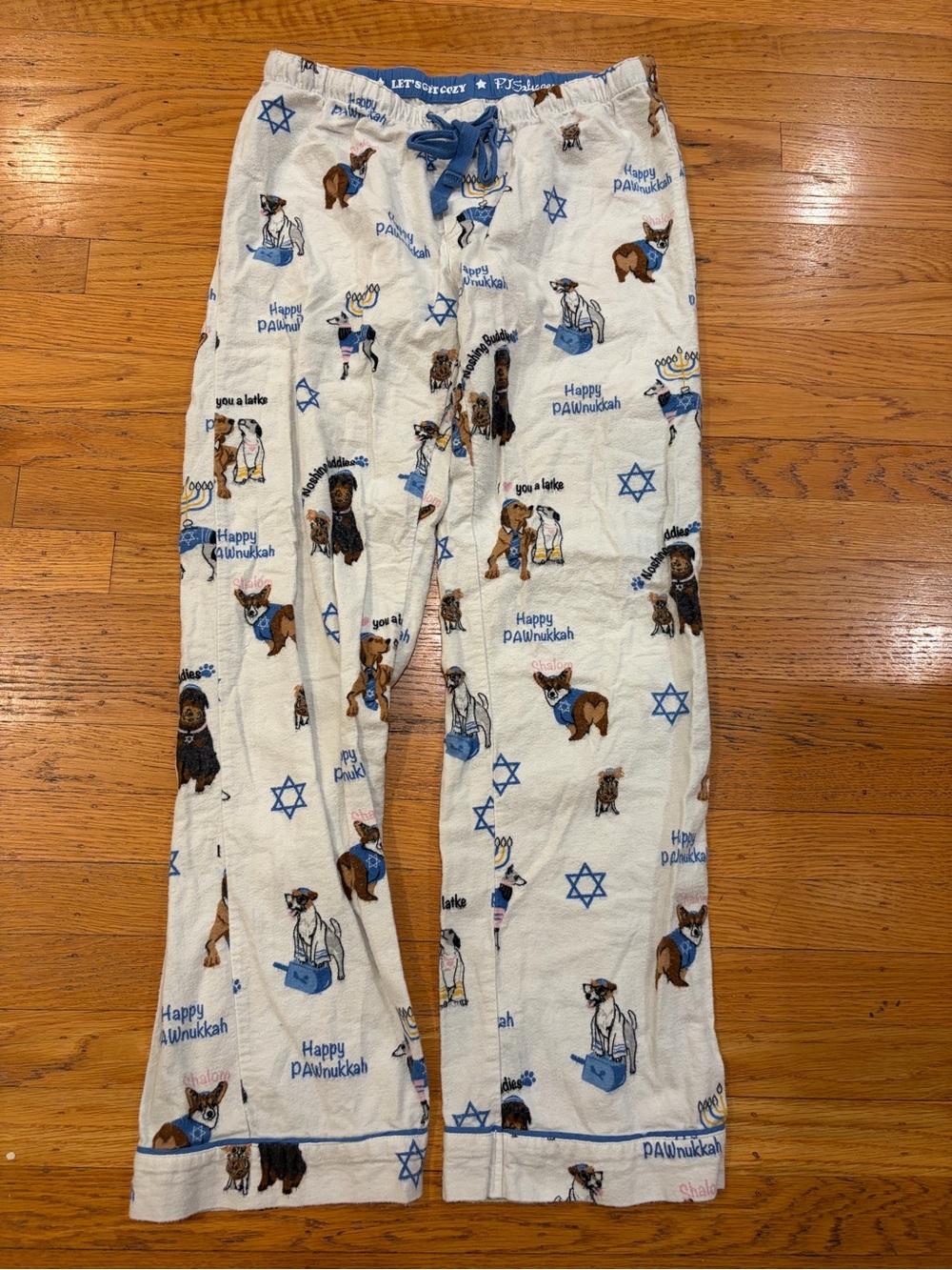 P.J. Salvage White & Blue Hanukkah Paw-Print Flannel Pajama Pants
